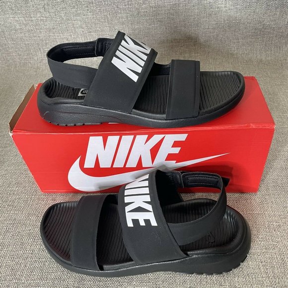 Nike Tanjun Black Strap Sandals Women's Size 9 Black And White Nike Logo - Picture 5 of 6
